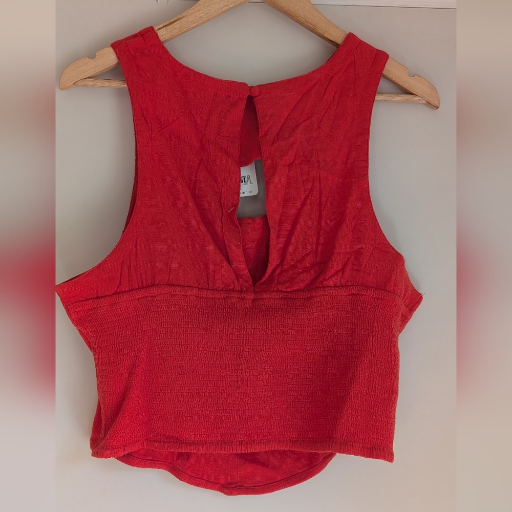 NWT Free People Sneak A Peek Top Smocked Cutout Sleeveless Blouse Cherry Hearts - Picture 5 of 6
